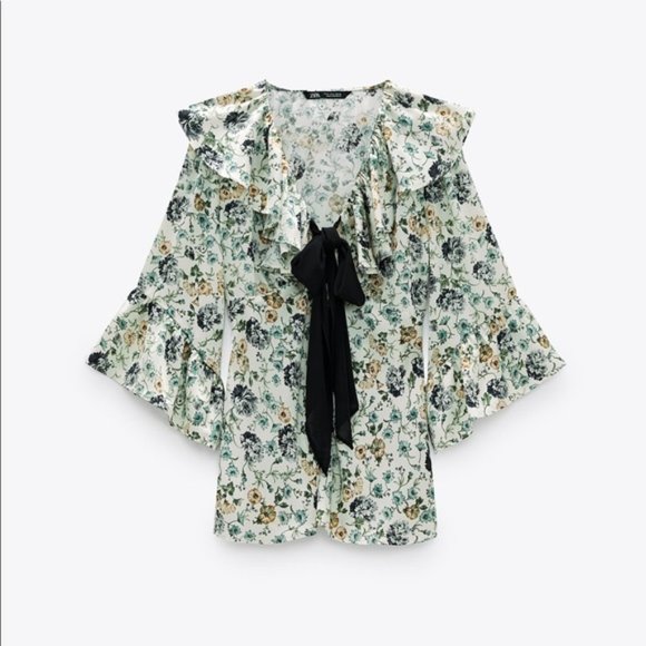 Zara Tops - Zara Tied Floral Print Blouse S